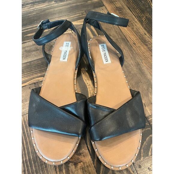 Steve Madden Faux Leather Studded Sandals Women 10 Preppy Wedding Neutral Summer - Picture 7 of 7